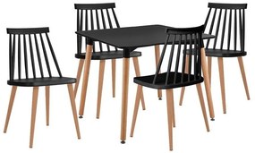 LAVIDA-ART Τραπεζαρία: Τραπέζι 80x80 Οξιά/MDF + 4 Καρέκλες Μέταλλο Βαφή Φυσικό PP Μαύρο