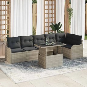 vidaXL Σετ Καναπέ Κήπου με μαξιλάρι 7 pcs Ανοιχτό γκρι Πολυ ράταν