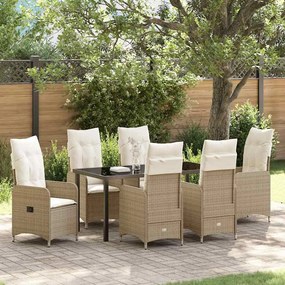 vidaXL Σέτ φαγητού για κήπο με μαξιλάρι 7 pcs Μπεζ Πολυ ράταν