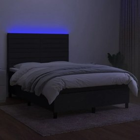 vidaXL Κρεβάτι Boxspring με Στρώμα &amp; LED Μαύρο 140x190 εκ. Υφασμάτινο