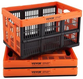 VEVOR Plastic Collapsible Storage Basket, 45L 3 Packs, Folding Stackable Storage Containers/Bins with Handles, Large Heavy Duty Containers for Clothes, Toys, Books, Snack, Shoes and Grocery Organizing