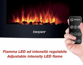 Ηλεκτρικό τζάκι Beper RI.503, 2000W, 5 ρυθμίσεις, 3D φλόγα, Επιτοίχια τοποθέτηση, Εβδομαδιαίος χρονοδιακόπτης, Τηλεχειριστήριο, Μαύρο