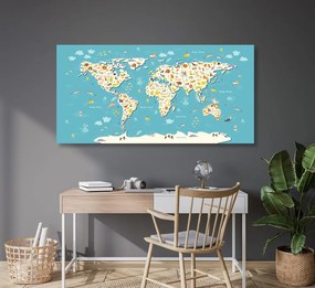 Εικόνα στο χάρτη μωρών από φελλό με ζώα - 100x50  wooden