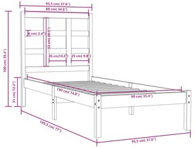 ΠΛΑΙΣΙΟ ΚΡΕΒΑΤΙΟΥ 90 X 190 ΕΚ. ΑΠΟ ΜΑΣΙΦ ΞΥΛΟ 3FT SINGLE 3105435