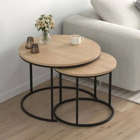 Τραπεζάκι σαλονιού σετ 2τεμ Hilal sapphire oak Ø66x49εκ