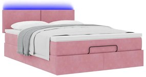 vidaXL Οθωμανικό κρεβάτι με στρώμα & LEDs Ροζ 140x190cm Velvet