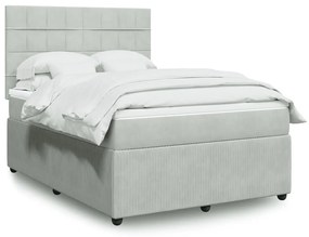 Κρεβάτι Boxspring με Στρώμα Ανοιχτό Γκρι 140x190 εκ. Βελούδινο