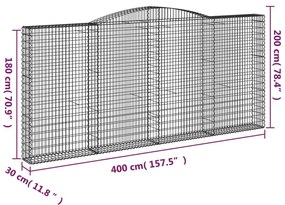 Συρματοκιβώτιο Τοξωτό 400x30x180/200εκ. από Γαλβανισμένο Χάλυβα - Ασήμι