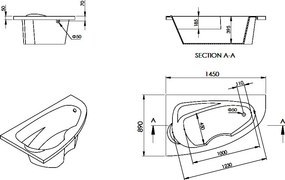 Acrilan Konchili 145x90 L - Ασύμμετρη Μπανιέρα - Maxxcoat, Eco Basic, Χωρίς Αερομασάζ