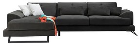 Γωνιακός καναπές PWF-0503 pakoworld δεξιά γωνία βελούδο ανθρακί-μαύρο 308x190x100/92εκ - Βελούδο - 071-001129