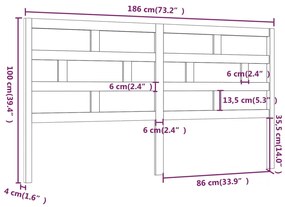 vidaXL Κεφαλάρι κρεβατιού Μαύρο 186x4x100 εκ. από Μασίφ Ξύλο Πεύκου