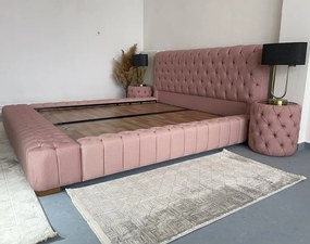 Κρεβάτι Plumy με Αποθηκευτικό Χώρο & 2 Κομοδίνα ροζ - 180x200