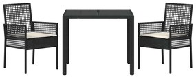 vidaXL Σέτ φαγητού για κήπο 3 pcs Μαύρο συνθετικό ρατάν
