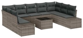 vidaXL Σετ Καναπέ Κήπου με μαξιλάρι 9 pcs Γκρι Πολυρατάν