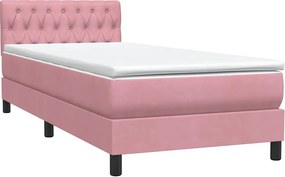 vidaXL Κρεβάτι Boxspring με Στρώμα &amp; LED Ροζ 80x220 εκ. Βελούδινο