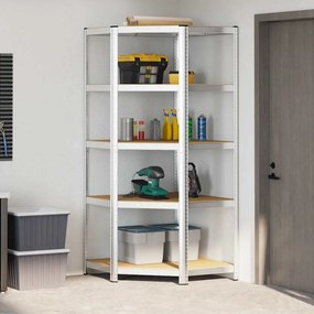 vidaXL Γωνιακό ράφι με ράφι Ασημί 90 x 90 x 198 cm Επεξεργασμένο Ξύλο