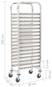 Τρόλεϊ Μεταφοράς για 16 Δίσκους 38x55x163 εκ. Ανοξείδωτο Ατσάλι - Ασήμι