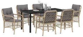 vidaXL Σέτ φαγητού για κήπο με μαξιλάρι 7 pcs Μπεζ Πολυ ράταν