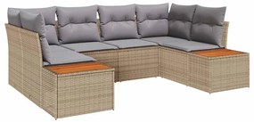 vidaXL Σετ Καναπέ Κήπου με μαξιλάρι 6 pcs Μπεζ Πολυ ράταν