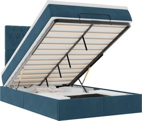 vidaXL Οθωμανικό κρεβάτι με στρώματα &amp; LEDs Σκούρο μπλε Βελούδο