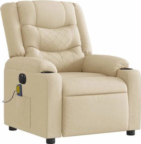 vidaXL Πολυθρόνα Μασάζ Ανακλινόμενη Ηλεκτρική Κρεμ Υφασμάτινη