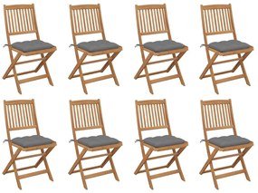 vidaXL Καρέκλες Εξ. Χώρου Πτυσσόμενες 8 τεμ. Ξύλο Ακακίας &amp; Μαξιλάρια