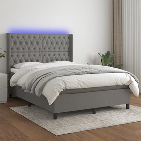 Κρεβάτι Boxspring με Στρώμα &amp; LED Σκ.Γκρι 140x190εκ. Υφασμάτινο