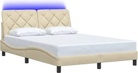 vidaXL Πλαίσιο κρεβατιού με LED χωρίς στρώμα Κρέμα 120x200 cm Ύφασμα