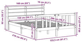 Πλαίσιο Κρεβατιού Κεφαλάρι Λευκό 150x200εκ Μασίφ Πεύκο - Λευκό