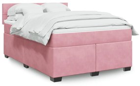 Κρεβάτι Boxspring με Στρώμα Ροζ 160x200 εκ. Βελούδινο