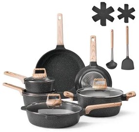 VEVOR 17 Piece Pots and Pans Set Granite Nonstick Kitchen Cookware Black