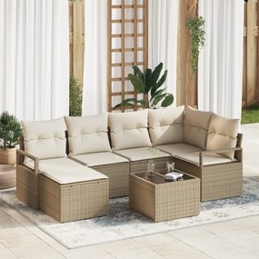 vidaXL 7 Τεμαχίων Σετ Καναπέ Κήπου με Μαξιλάρια Καφέ Πολυ Ράταν