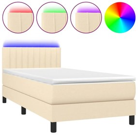 vidaXL Κρεβάτι Boxspring με Στρώμα &amp; LED Κρεμ 90x200 εκ. Υφασμάτινο