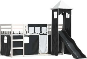 vidaXL Κουκέτα με Τσουλήθρα και Κουρτίνες Λευκή και Μαύρη 90x200 εκ.