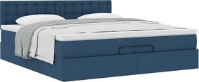 vidaXL Οθωμανικό κρεβάτι με στρώμα μπλε 200x200 cm ύφασμα