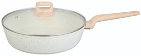 Βαθύ τηγάνι με καπάκι Voltz Nice OV54419E24CD, 24x6.3 cm, Μαρμάρινο φινίρισμα, Επαγωγή, Κρέμα μελανζέ