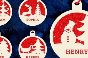Σετ των 3 Intra απο ξύλο plywood 3mm-4mm πάχος Χριστουγεννιάτικο μπιχλιμπίδι με όνομα στολίδι Δίασταση 8x8 cm INTRAFABR-53752606
