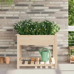 vidaXL Γλάστρα Κήπου με ράφι Μπεζ 90 x 90 x 76.5 εκ Στερεό ξύλο έλατου