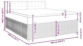 Κρεβάτι Boxspring με Στρώμα Ανοιχτό Γκρι 180x200 εκ. Βελούδινο - Γκρι