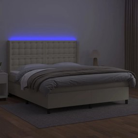 vidaXL Κρεβάτι Boxspring με Στρώμα &amp; LED Κρεμ 180x200 εκ. Συνθ. Δέρμα