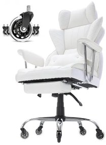 VEVOR Reclining Office Chair with Footrest, Heavy Duty PU Leather Wide Office Chair, Big and Tall Executive Office Chairs with Lumbar Support, Strong Metal Base Quiet Wheels, White