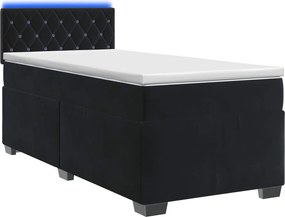 vidaXL Κρεβάτι Box Spring με Στρώμα και LED Μαύρο 90 x 190 cm Βελούδο