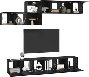 vidaXL Σετ επίπλου τηλεόρασης 7 pcs Μαύρη Οξυά Επεξεργασμένο ξύλο