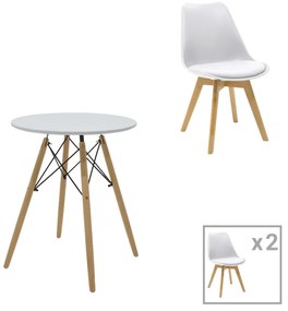 Intrahome Τραπεζαρία EVERESTA-Gaston σετ 3τεμ Intrahome MDF και ξύλο οξιάς σε λευκή-φυσική απόχρωση Φ60x73εκ | SKU: INTRAPA-382111130