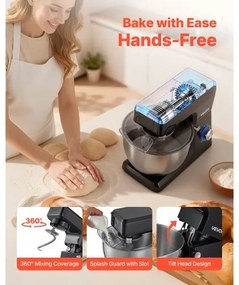 VEVOR Stand Mixer, 7.8 L Electric Kitchen Mixer, 1500W Dough-Mixer, 6+P Speeds Tilt-head Food-Mixer with 1.5 L Blender Cup, Stainless Steel Bowl, Dough Hook, Whisk, Beater, for Baking, Mixing, Black