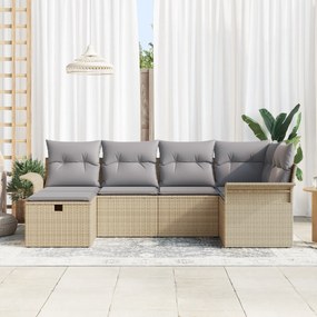 vidaXL Σετ 6 Τεμαχίων Καναπέ Κήπου με Μαξιλάρια Μπεζ Πολυ Ρατάν