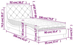 Κρεβάτι με Στρώμα Ανοιχτό Γκρι 90x190 εκ. Βελούδινο - Γκρι