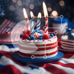 Σετ των 2 Intra Συλλεκτικό Ξύλινο Παζλ Plywood  4mm - Πατριωτικό κέικ με κόκκινα, λευκά και μπλε κεριά Σε Ξύλινο Κουτί - Διαστάσεις: 10x10 cm – 25 κομμάτια