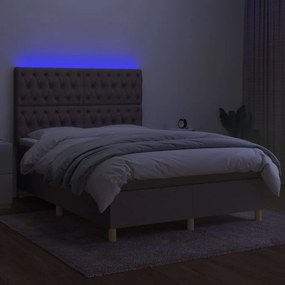 vidaXL Κρεβάτι Boxspring με Στρώμα &amp; LED Taupe 140x190 εκ. Υφασμάτινο