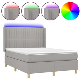 Κρεβάτι Boxspring με Στρώμα &amp; LED Αν.Γκρι 140x190εκ. Υφασμάτινο - Γκρι